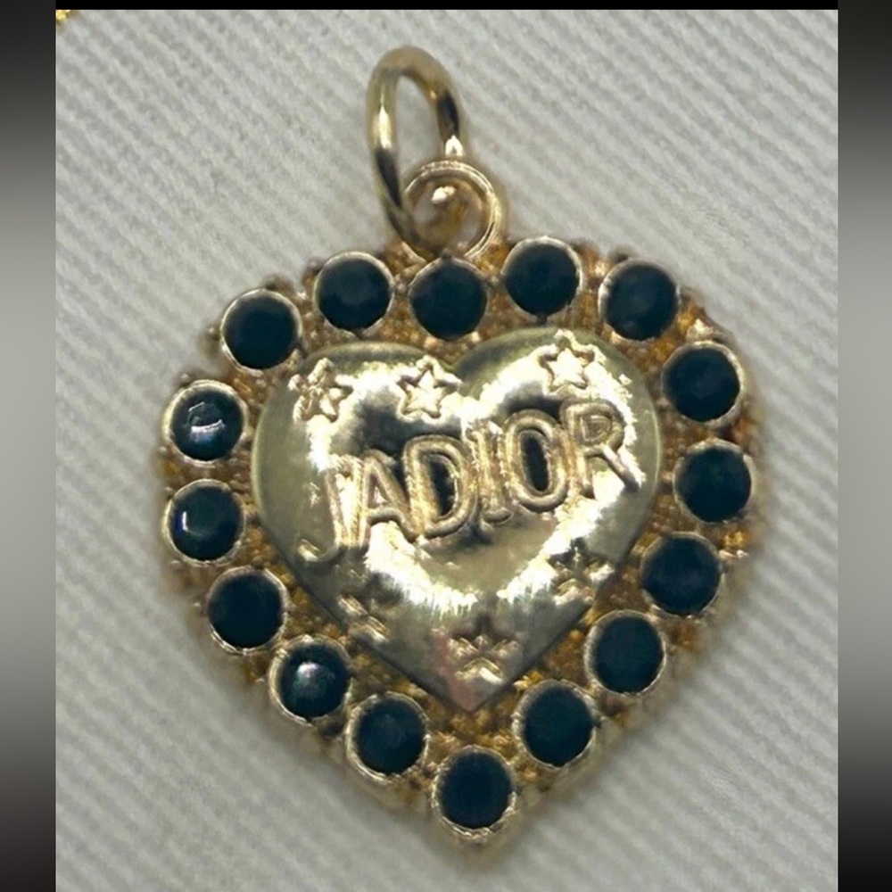 DIOR “J'Adior” Charm Pendant Stamped Gold Heart w/ Black Stones - Picture 7 of 8